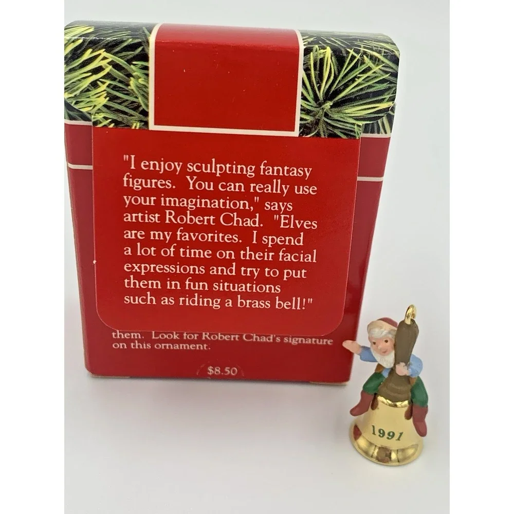 Hallmark Keepsake Miniature Ring-A-Ding Elf‎ on Bell Christmas Ornament 1991
